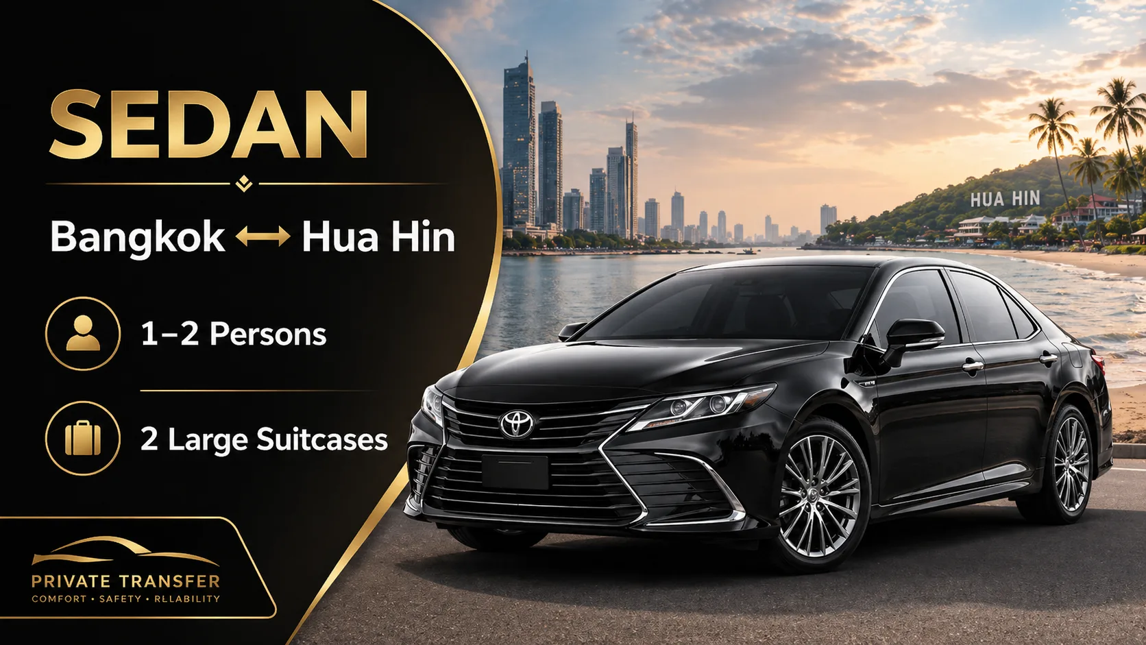 Private sedan transfer from Bangkok to Hua Hin